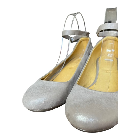 Anthropologie Bussola Tampere Ankle Strap Wedge Leather Heels in Golden Silver - Picture 9 of 16